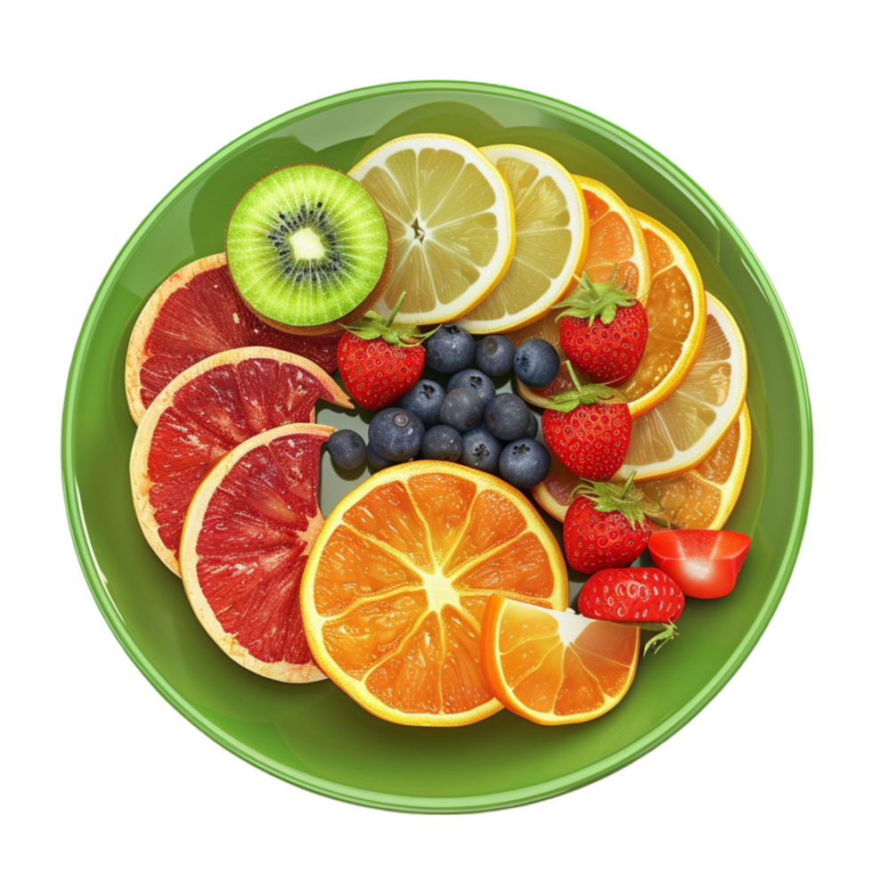 Fruit in Pieces Decoration on Plate on Transparent Background AI-Generative png