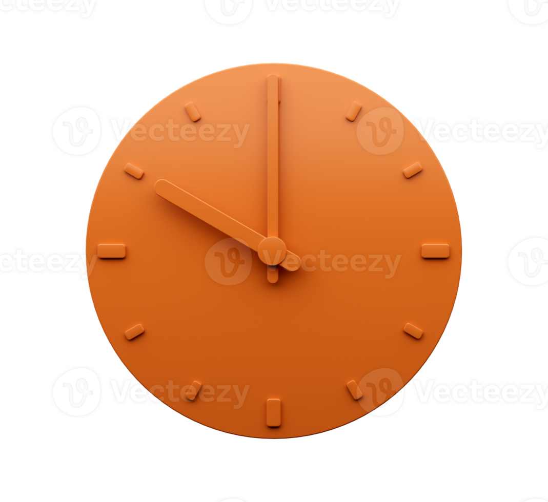 Minimal Orange clock Ten 10 o'clock abstract Minimalist wall clock 3d Illustration png