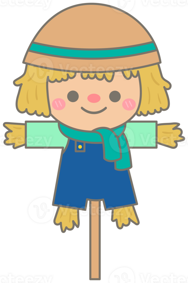 Cute happy farm life in Children Style Cartoon illustration scarecrow png
