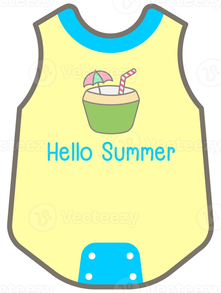 Cute baby clothes in Children Style Cartoon illustration hello summer romper png
