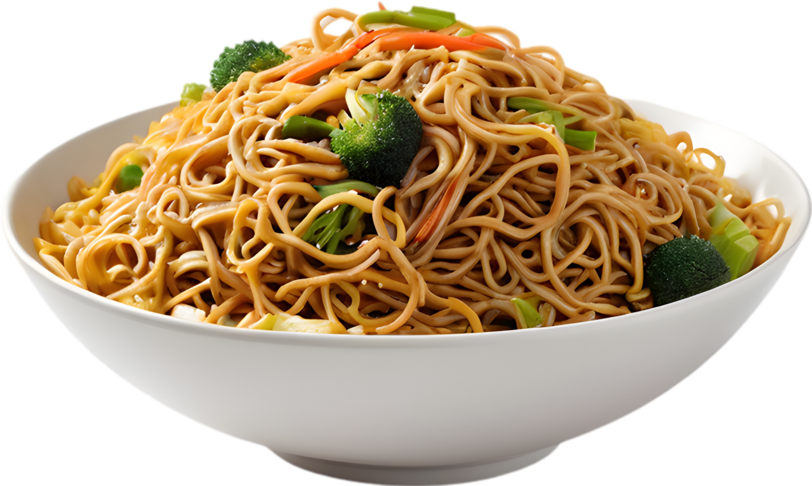 Savory Chow Mein, stir-fried noodles with crisp vegetables. AI-generated. png