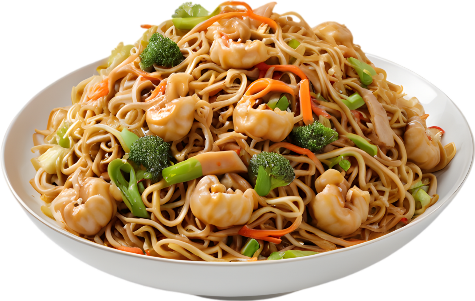 Savory Chow Mein, stir-fried noodles with crisp vegetables. AI-generated. png
