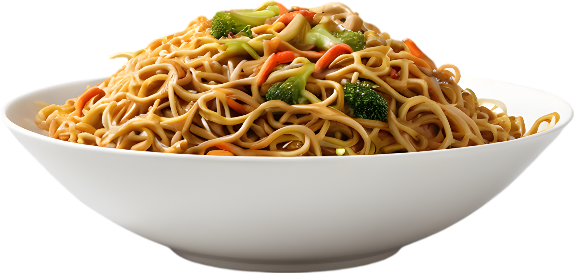 Savory Chow Mein, stir-fried noodles with crisp vegetables. AI-generated. png