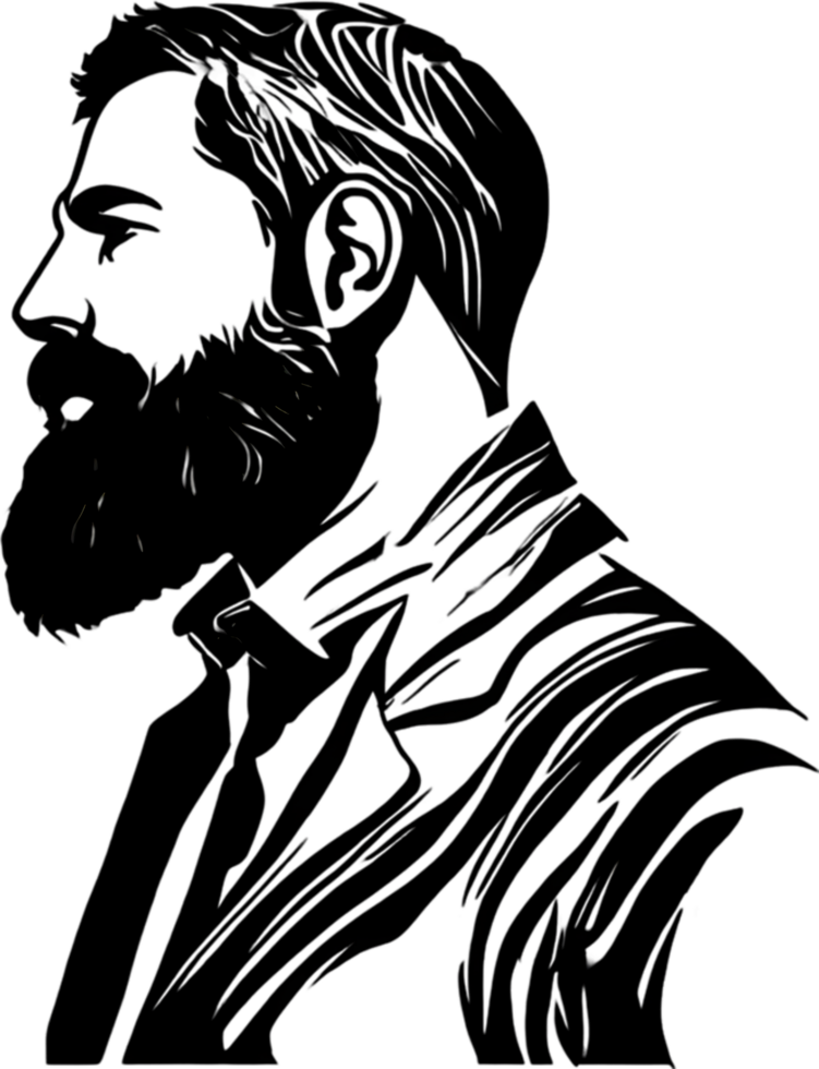 Striking bearded man portrait showcases full black stencil style. AI-generated. png