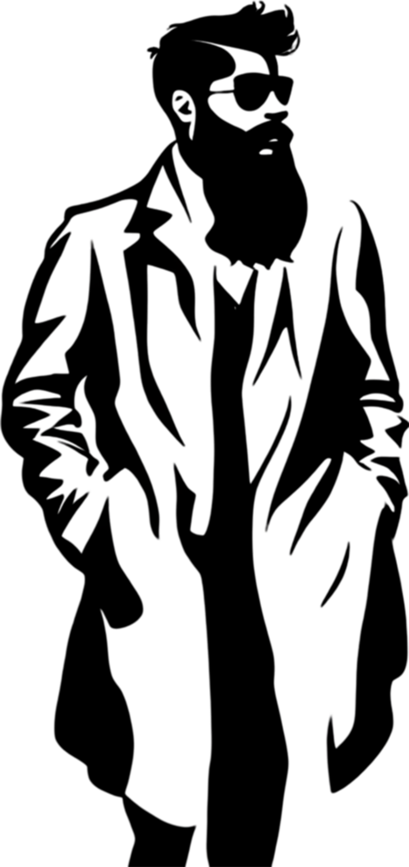 Striking bearded man portrait showcases full black stencil style. AI-generated. png