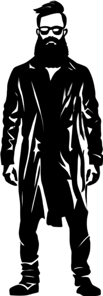 Striking bearded man portrait showcases full black stencil style. AI-generated. png