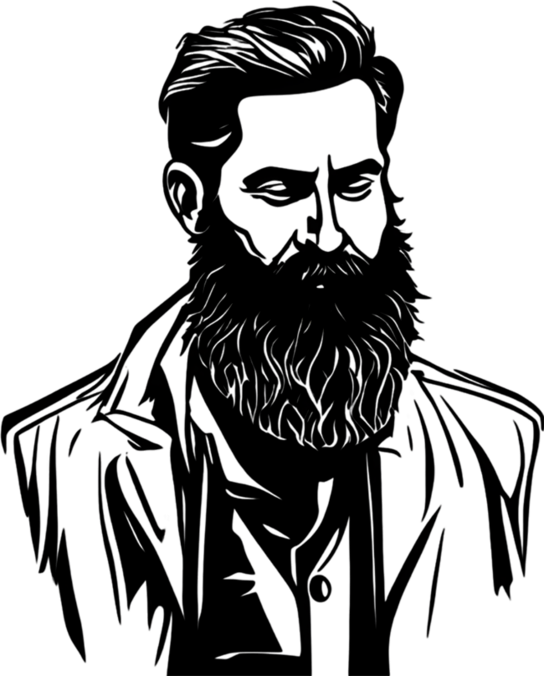 Striking bearded man portrait showcases full black stencil style. AI-generated. png
