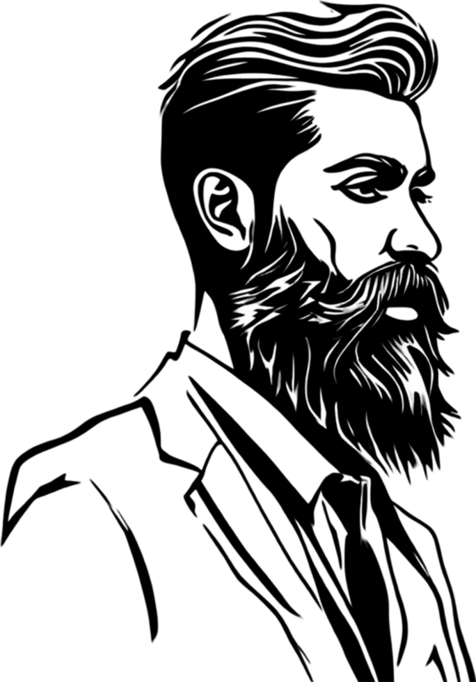 Striking bearded man portrait showcases full black stencil style. AI-generated. png