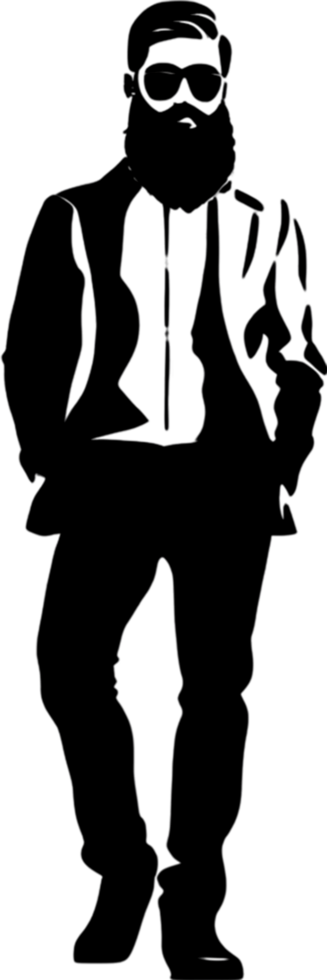 Striking bearded man portrait showcases full black stencil style. AI-generated. png