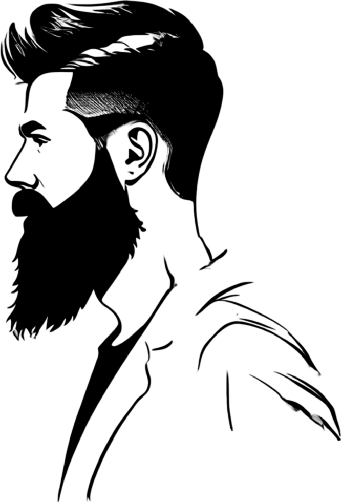 Striking bearded man portrait showcases full black stencil style. AI-generated. png