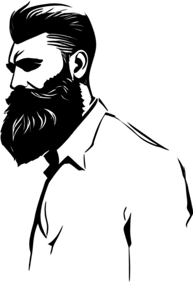 Striking bearded man portrait showcases full black stencil style. AI-generated. png