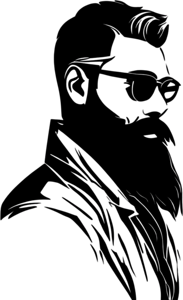Striking bearded man portrait showcases full black stencil style. AI-generated. png
