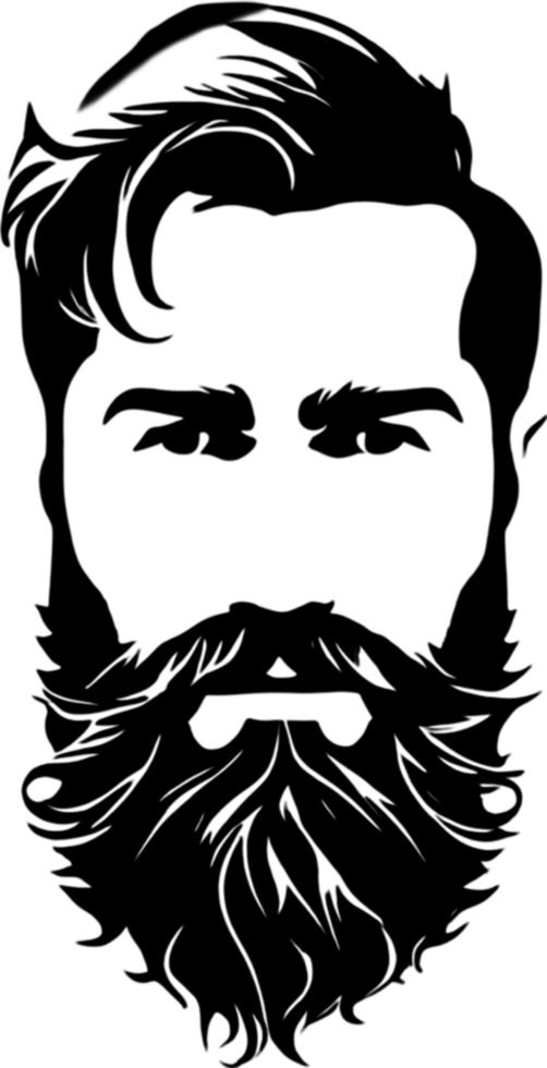 Rugged bearded man's face showcased in striking black stencil. AI-generated. png