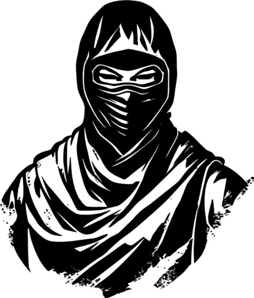 Ninja face black stencil iconic design for mysterious projects. AI-generated. png