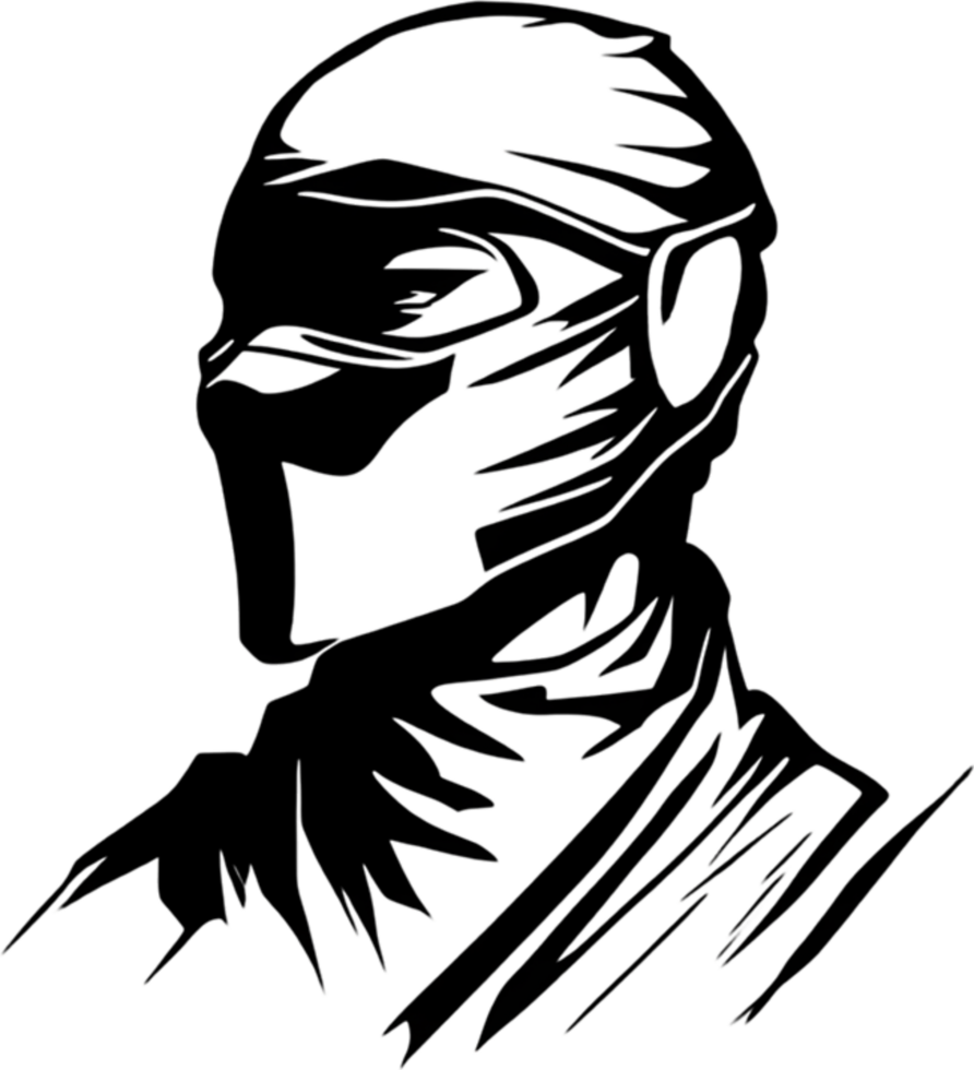Ninja face black stencil iconic design for mysterious projects. AI-generated. png