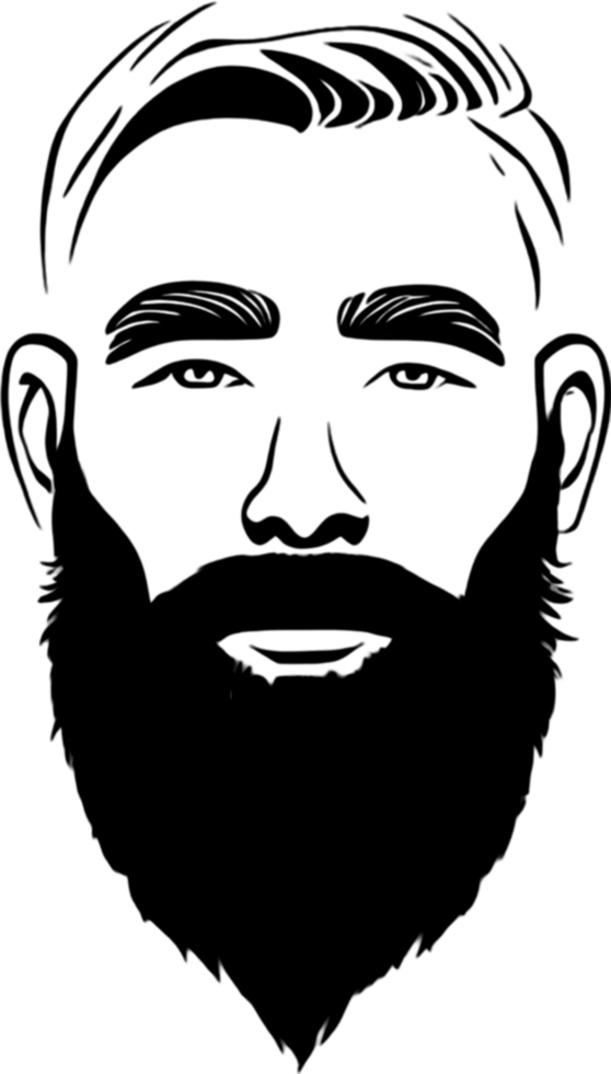 Rugged bearded man's face showcased in striking black stencil. AI-generated. png