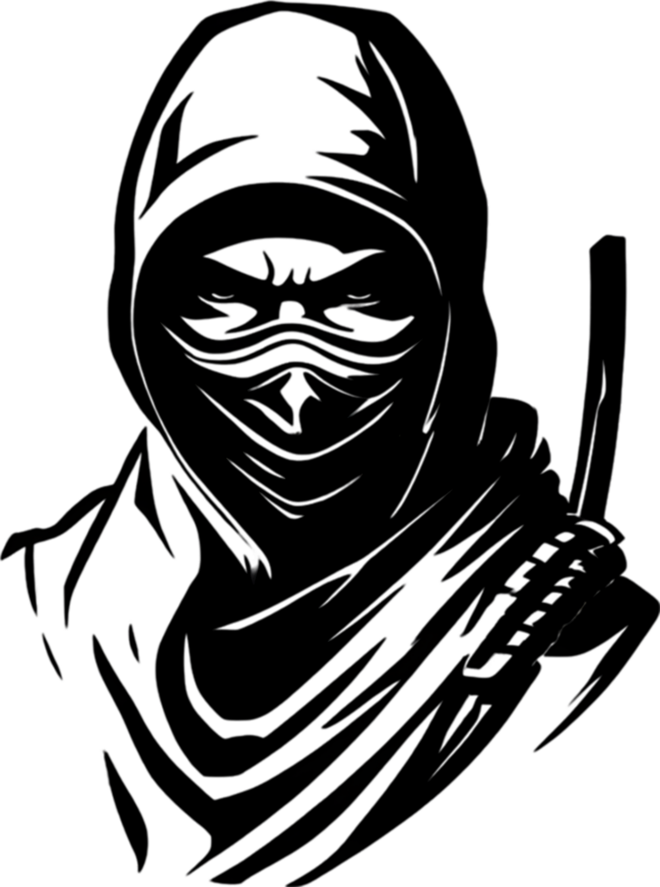 Ninja face black stencil iconic design for mysterious projects. AI-generated. png