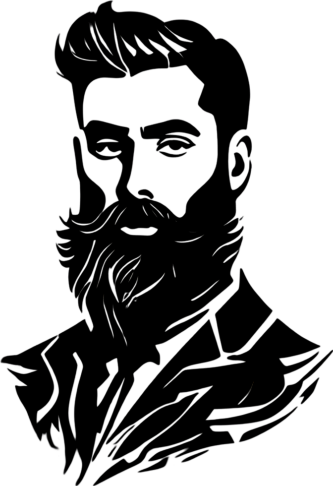 Striking bearded man portrait showcases full black stencil style. AI-generated. png