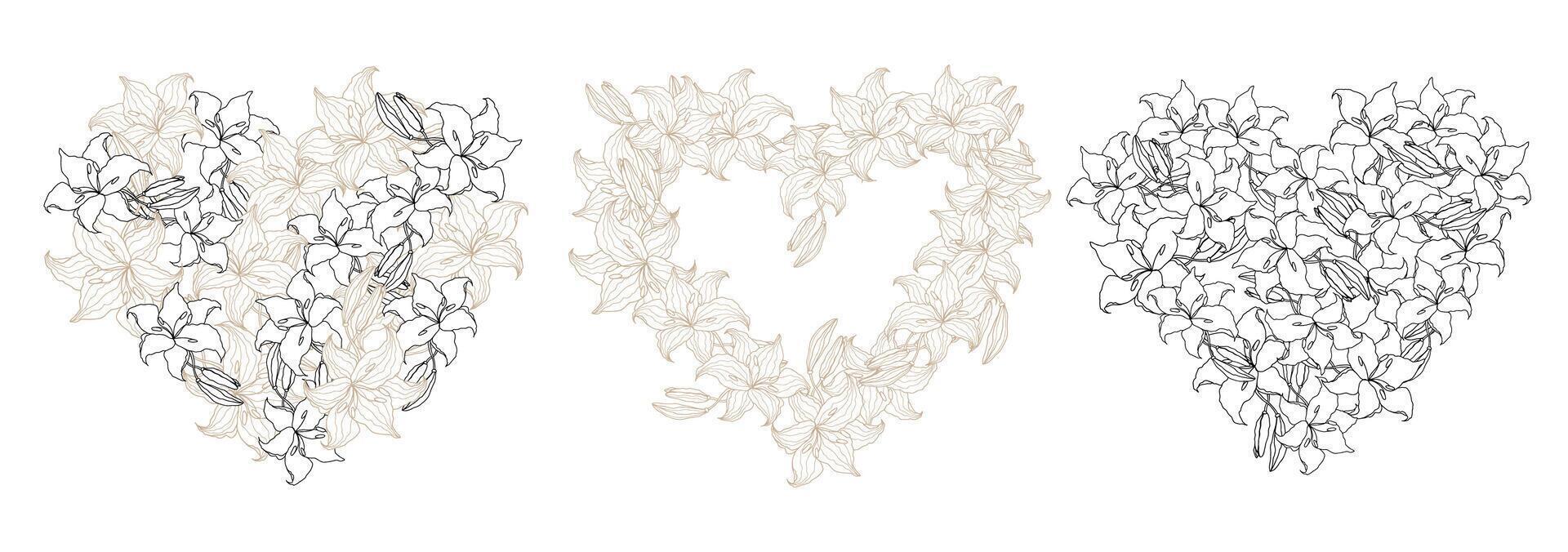 Lily flower wreath set vector
