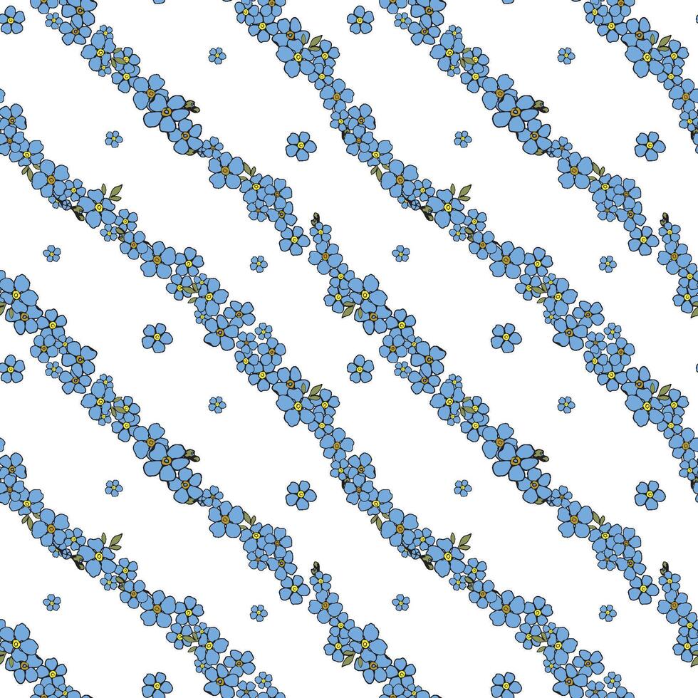 A blue and white floral pattern with a white background The blue forget me not flowers are arranged in a striped pattern vector