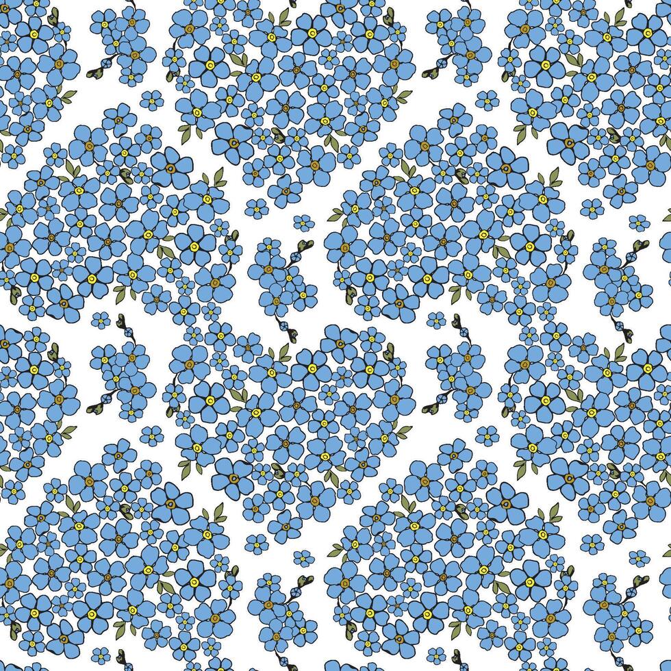 A blue and white floral hearts pattern with a white background The blue forget me not flowers are arranged in a striped pattern vector
