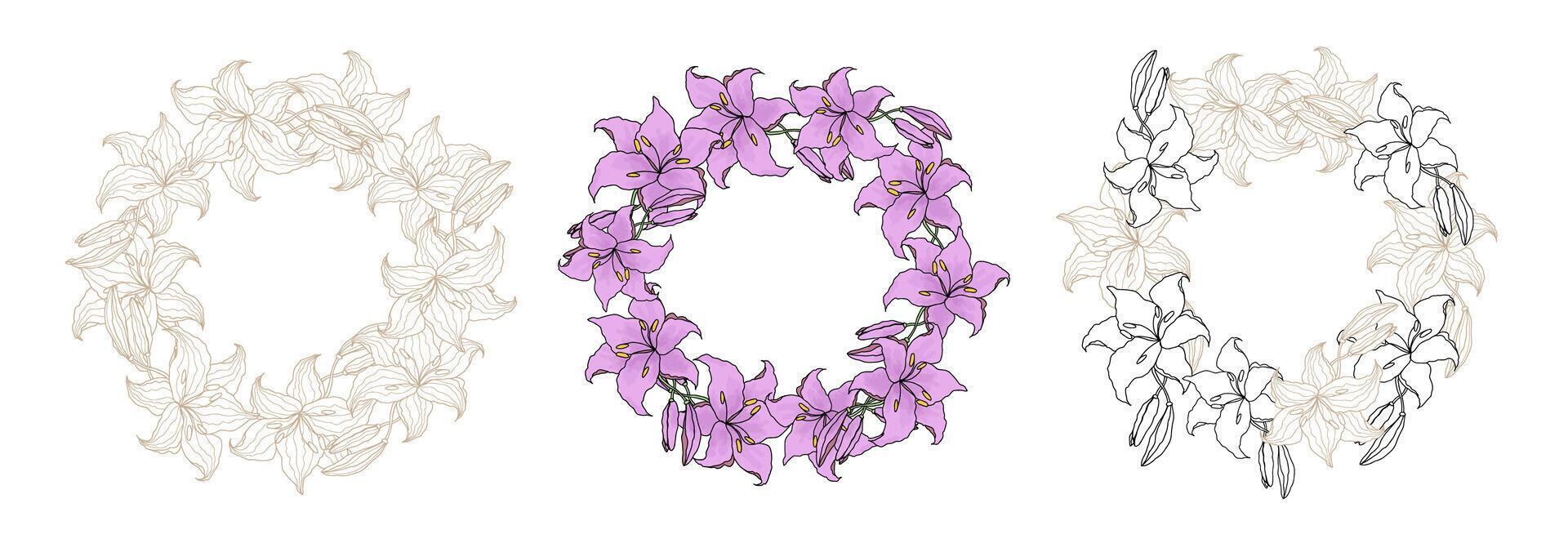 Lily flower wreath set vector