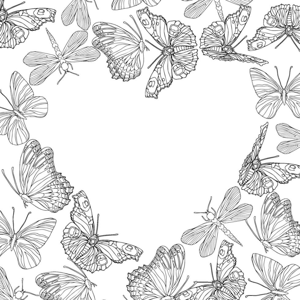 Butterfly heart frame vector