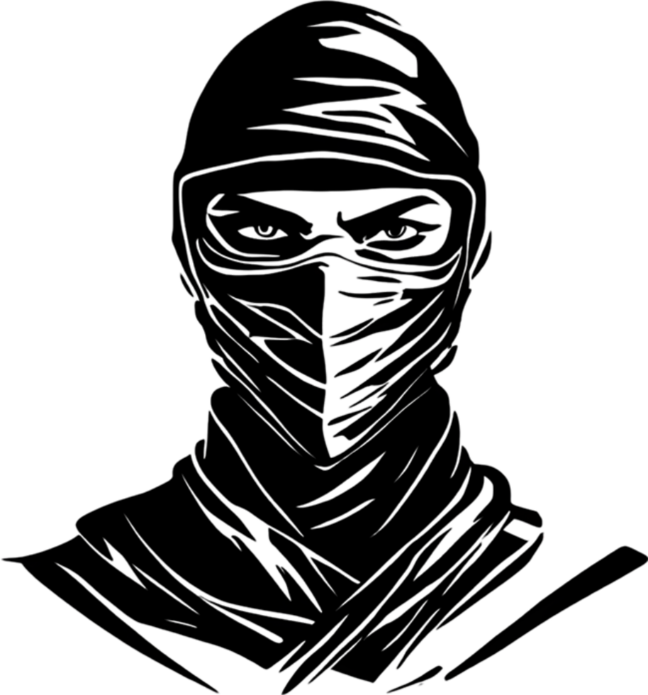 Ninja face black stencil iconic design for mysterious projects. AI-generated. png