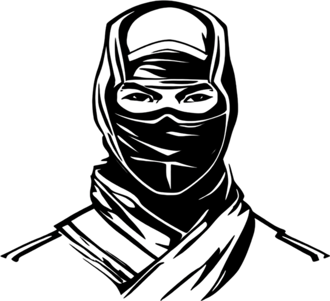 Ninja face black stencil iconic design for mysterious projects. AI-generated. png