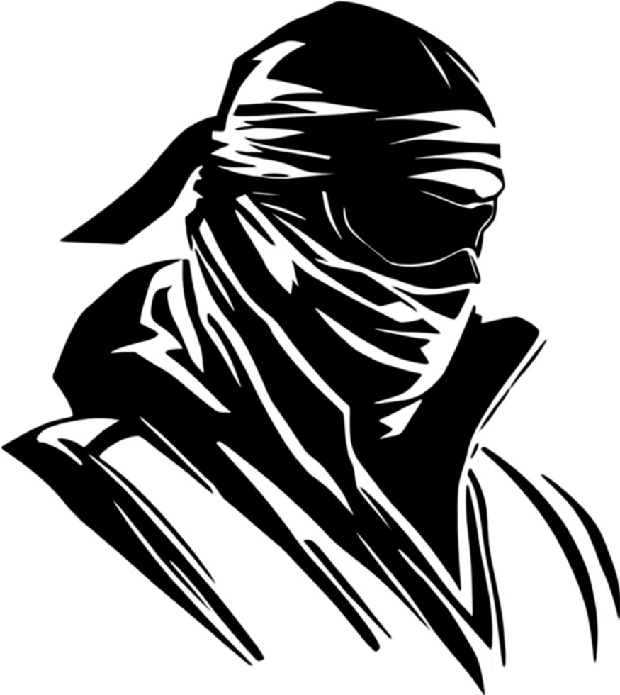 Ninja face black stencil iconic design for mysterious projects. AI-generated. png