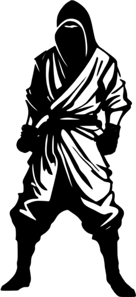 Full-body Ninja black stencil dynamic silhouette for artistic projects. AI-generated. png