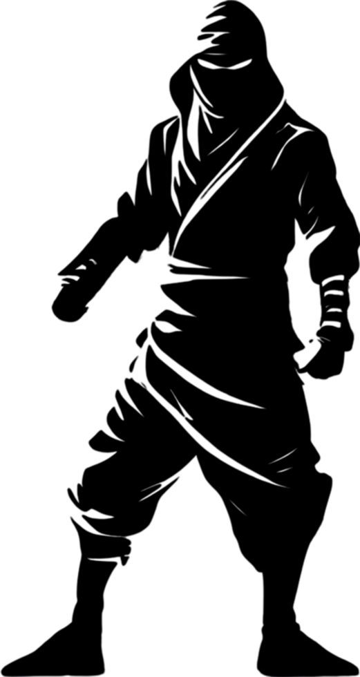 Full-body Ninja black stencil dynamic silhouette for artistic projects. AI-generated. png