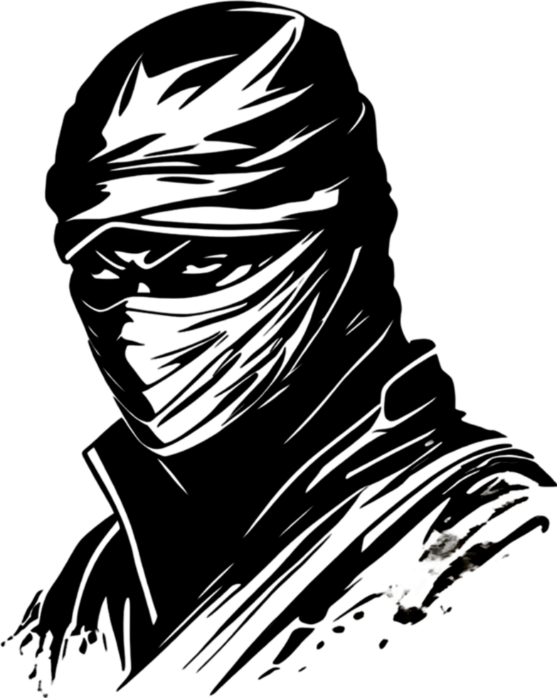 Ninja face black stencil iconic design for mysterious projects. AI-generated. png