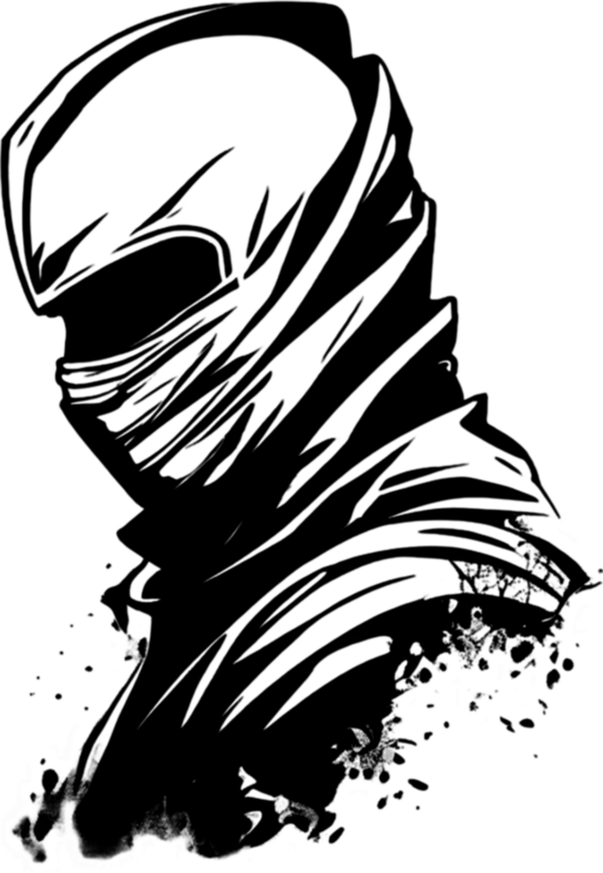 Ninja face black stencil iconic design for mysterious projects. AI-generated. png