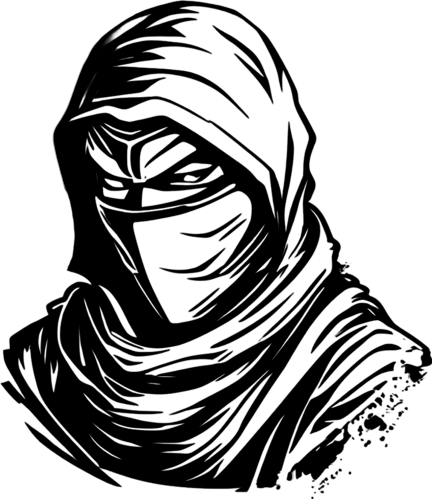 Ninja face black stencil iconic design for mysterious projects. AI-generated. png