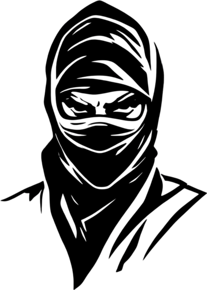 Ninja face black stencil iconic design for mysterious projects. AI-generated. png