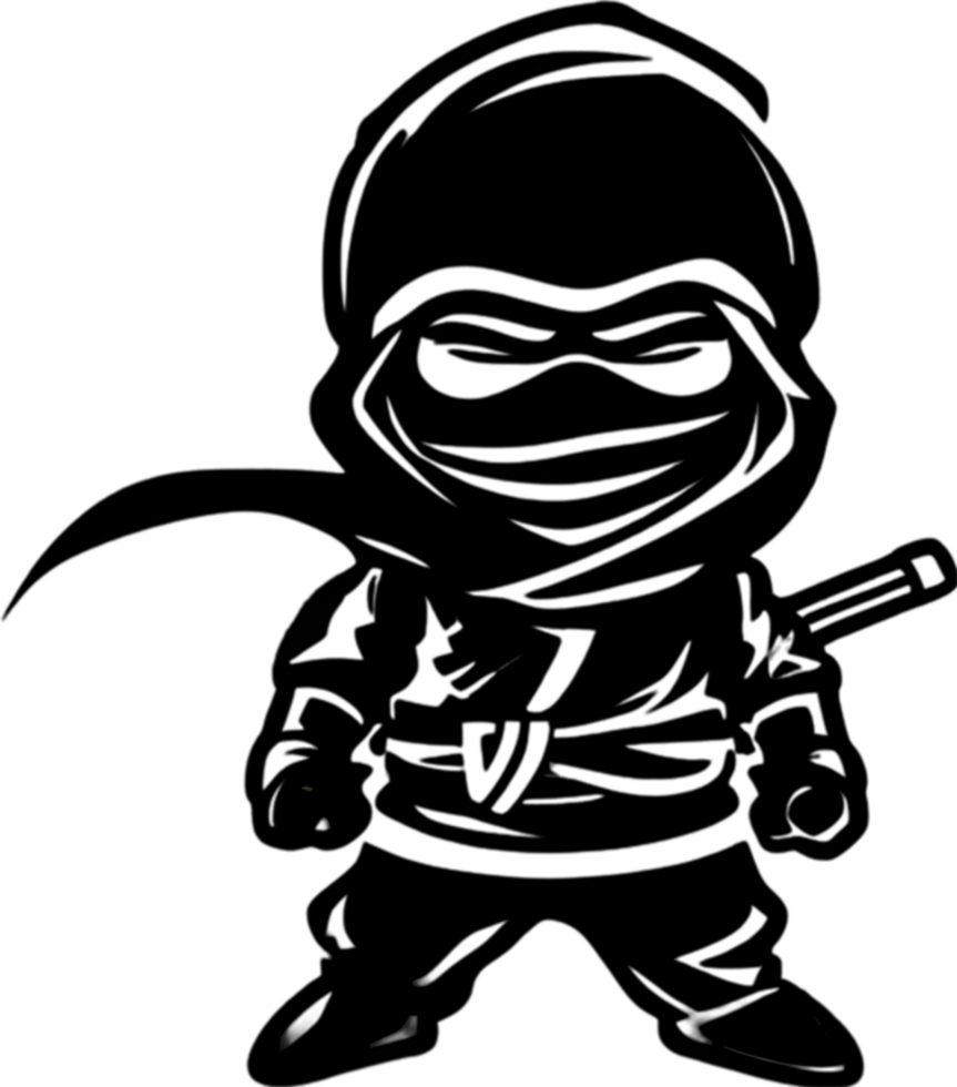 Adorable black ninja stencil adds whimsical charm to any project. AI-generated. png