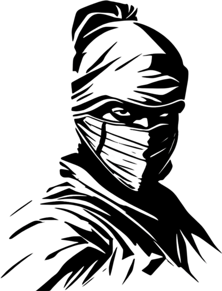 Ninja face black stencil iconic design for mysterious projects. AI-generated. png