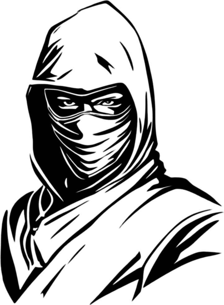 Ninja face black stencil iconic design for mysterious projects. AI-generated. png
