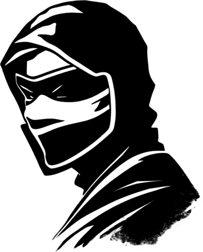 Ninja face black stencil iconic design for mysterious projects. AI-generated. png