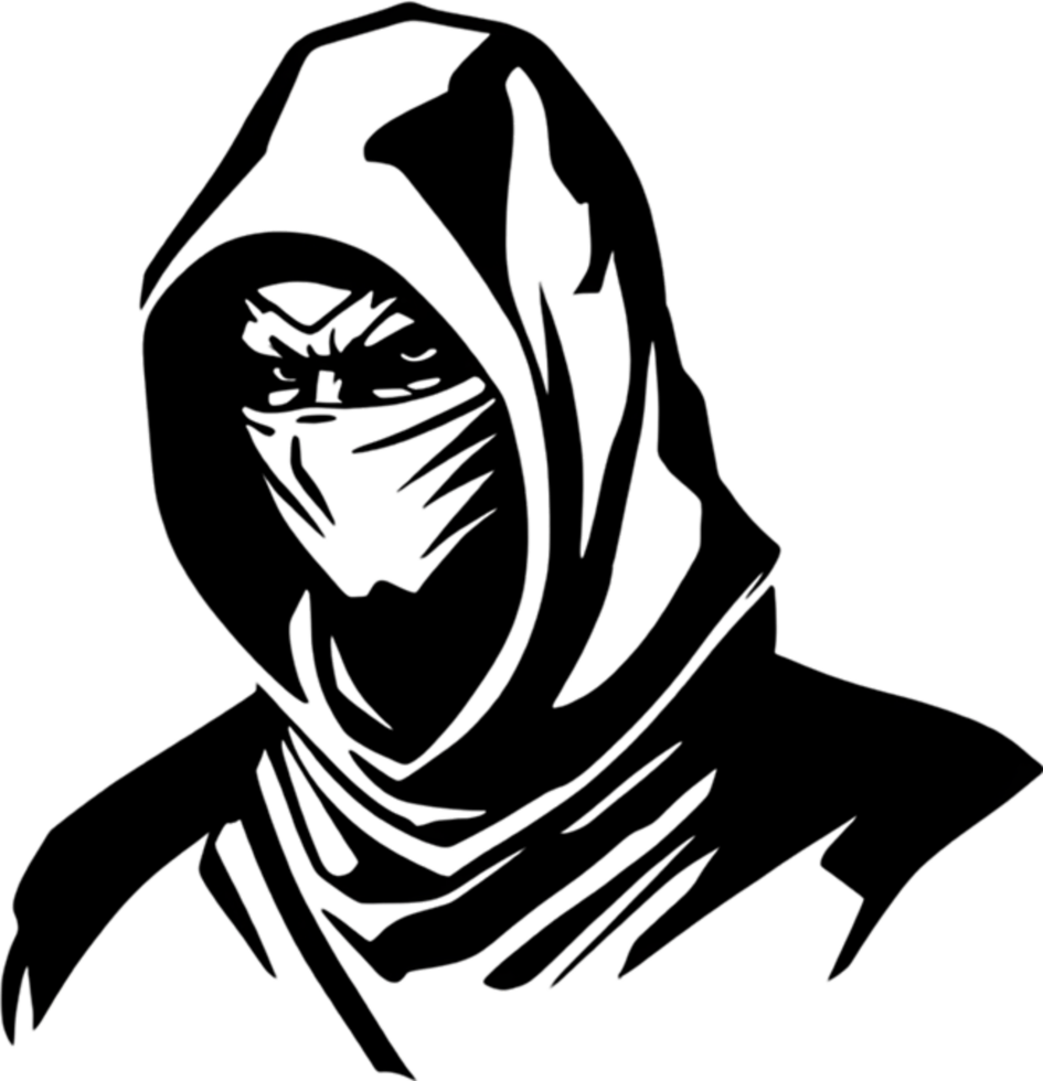 Ninja face black stencil iconic design for mysterious projects. AI-generated. png
