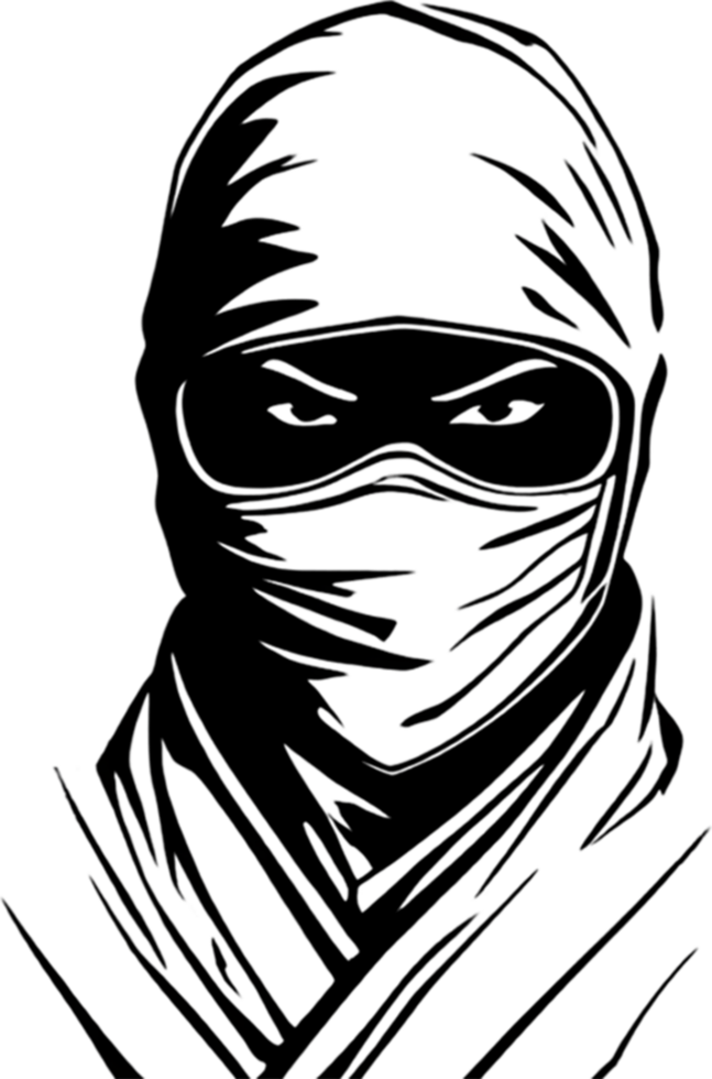 Ninja face black stencil iconic design for mysterious projects. AI-generated. png