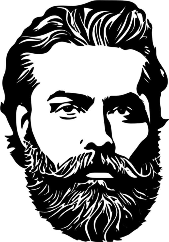 Rugged bearded man's face showcased in striking black stencil. AI-generated. png
