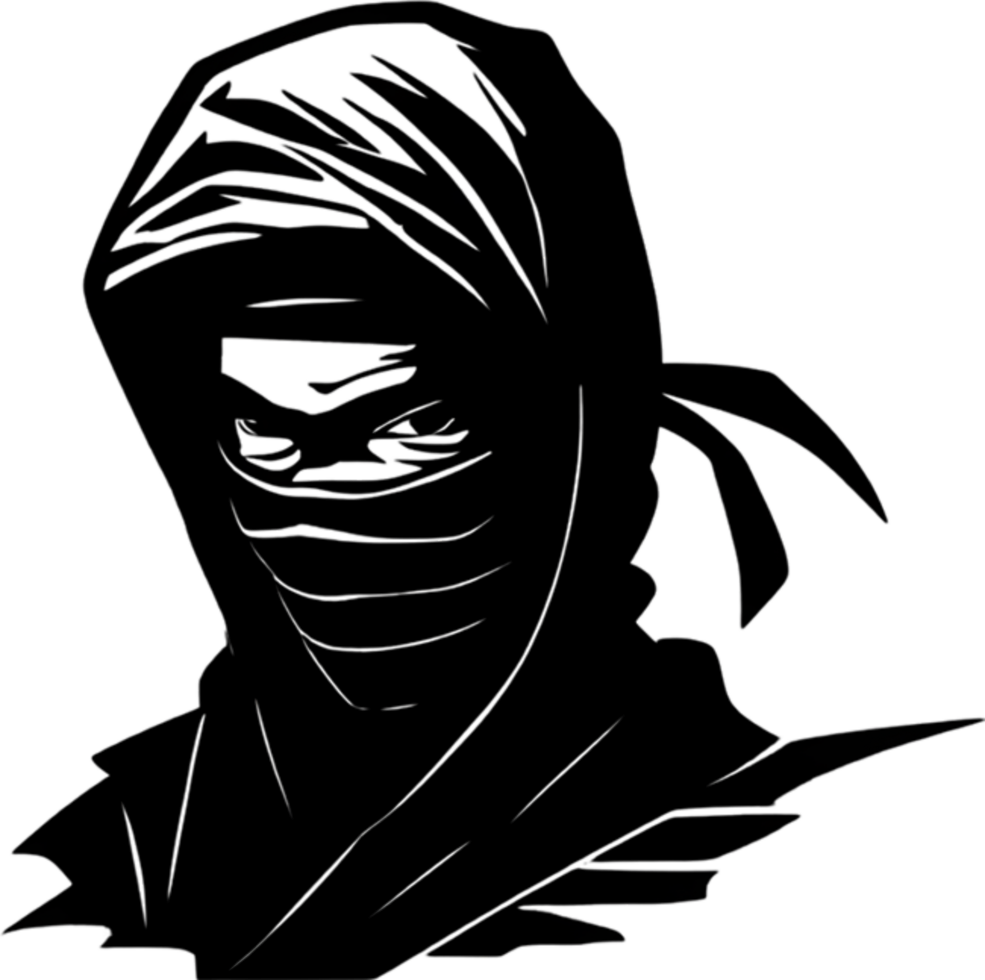 Ninja face black stencil iconic design for mysterious projects. AI-generated. png