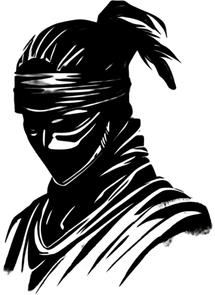 Ninja face black stencil iconic design for mysterious projects. AI-generated. png