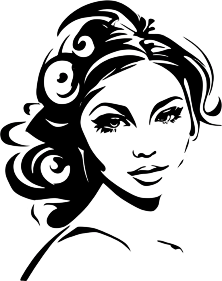 A captivating black stencil of a beautiful girl. AI-generated. png