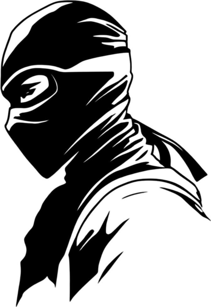 Ninja face black stencil iconic design for mysterious projects. AI-generated. png