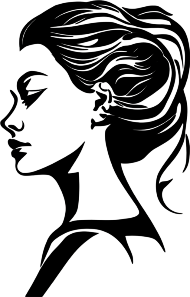 A captivating black stencil of a beautiful girl. AI-generated. png
