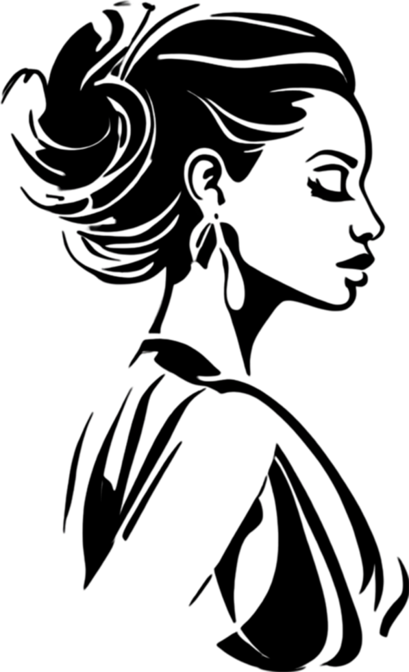 A captivating black stencil of a beautiful girl. AI-generated. png