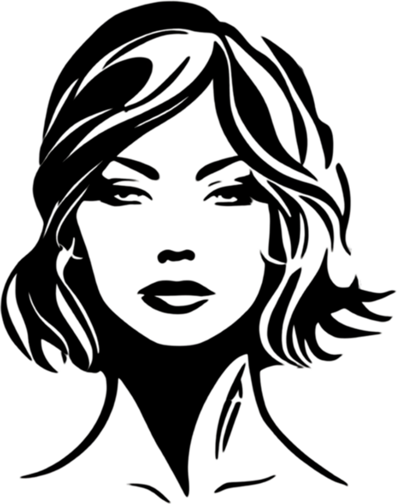 A captivating black stencil of a beautiful girl. AI-generated. png